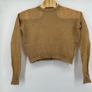 Paper Moon Seoul‎ Wool Open Knit Top Brown Sheer Lightweight Sweater Long Sleeve
